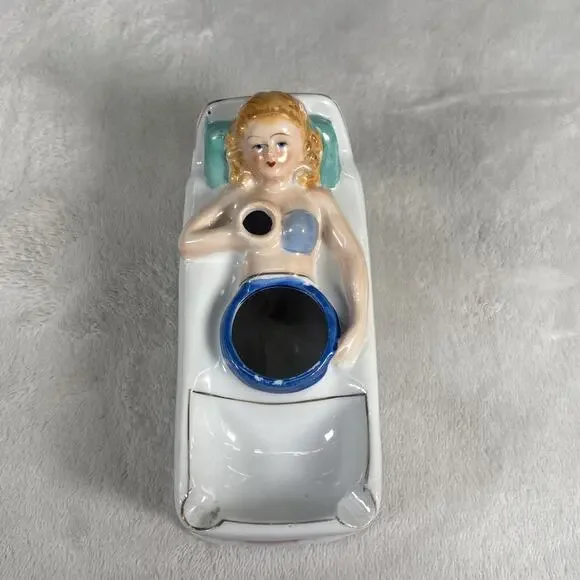 Naughty Nodder Novelty Smoking Ashtray Lady in Bed Missing Legs & Fan BnftsChrty - Picture 6 of 12